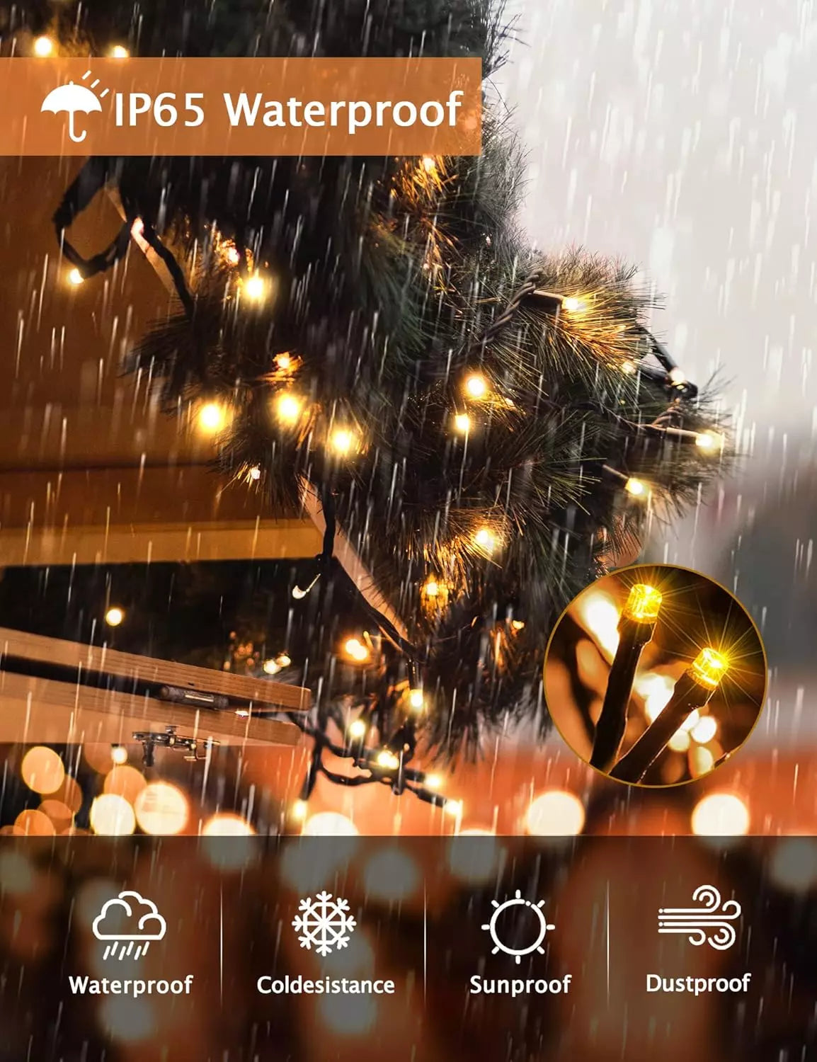 Serie luci di Natale 1000 LED 100metri luce calda, uso interno