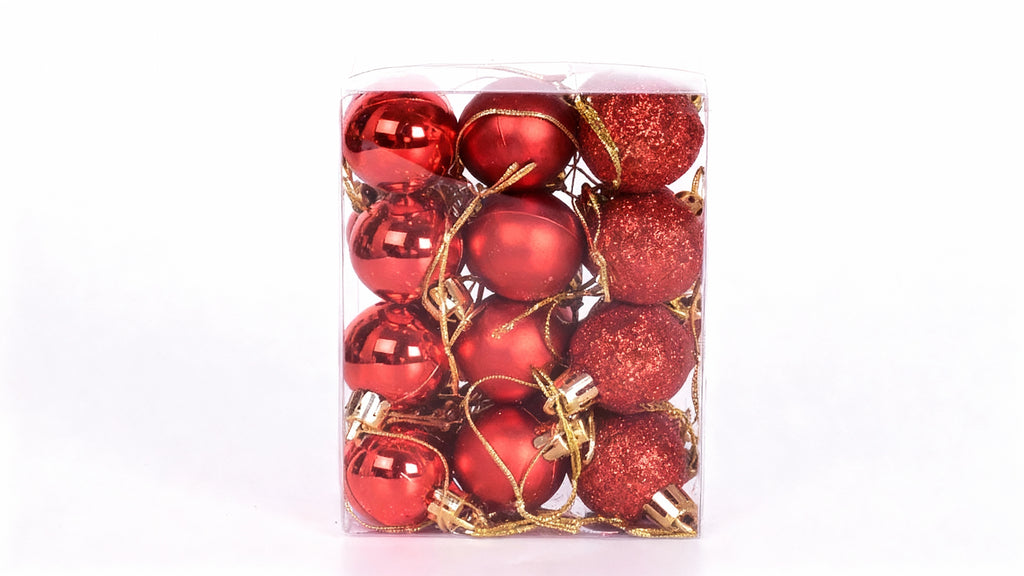 Palline di Natale 24 pezzi rosse, lucide, opache e glitterate Ø3cm