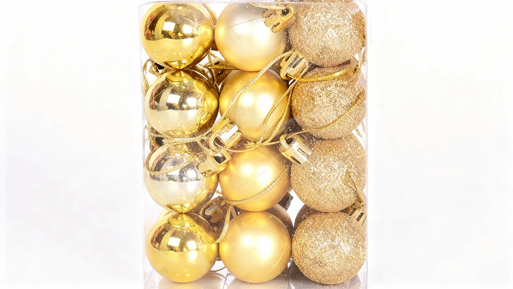 Set di palline di Natale, 24 pezzi oro, lucide, opache e glitterate Ø3cm