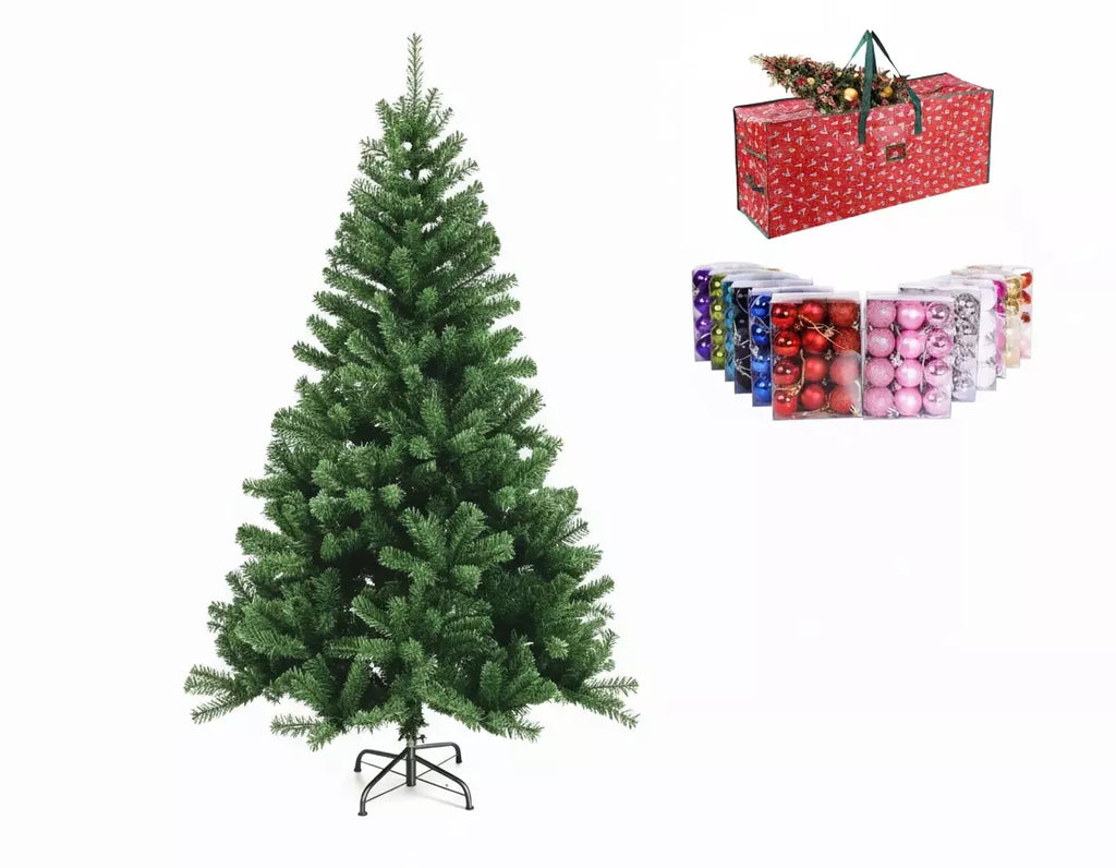 Albero di Natale artificiale 180cm in PVC verde e metallo rinforzato, folto, effetto realistico con borsone incluso